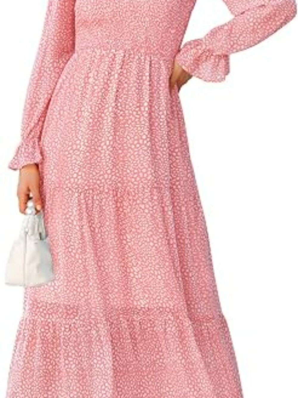 Smocked Tiered Maxi Dress in Dusty Rose Print
